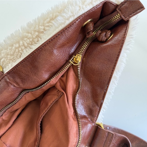 Anthropologie White and Brown Haley Sherpa Women’s Tote Bag - Picture 6 of 10